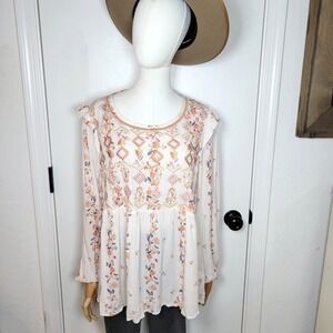 Savanna Jane Boho Embroidered Fairy Tunic Top NWT Large Western Fall Blouse
